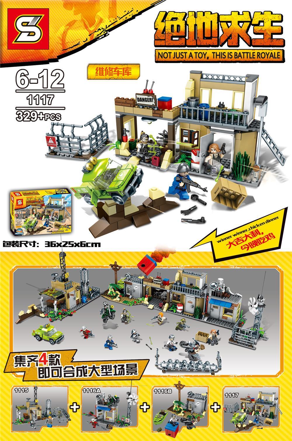 Bộ lắp ráp Gara sửa chữa PUBG SY 1117, đồ chơi mô hình chiến trường sinh tồn cho bé trai 6 tuổi giá rẻ.