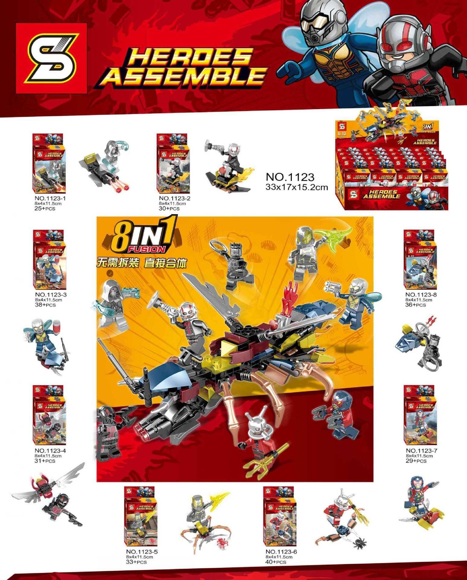 Minifigure Người Kiến và Đồng Đội trong bộ lắp ráp SY 1123 Heroes Assemble, chi tiết tinh xảo, đồ chơi cho bé trai 6-12 tuổi.