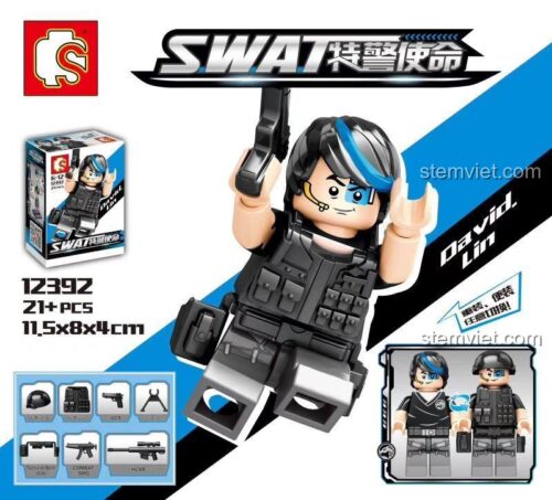 Minifigure SWAT David Lin JIAZHI 12392, đồ chơi mô hình lính đặc nhiệm SWAT với 21 mảnh ghép, phù hợp bé trai 6 tuổi, chất lượng cao.