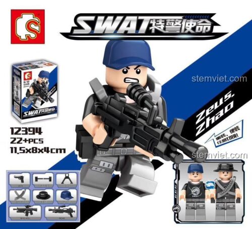Minifigure Đặc Nhiệm SWAT SY 12394 chi tiết, có vũ khí, phù hợp bé trai 6 tuổi, đồ chơi lắp ghép giá rẻ.