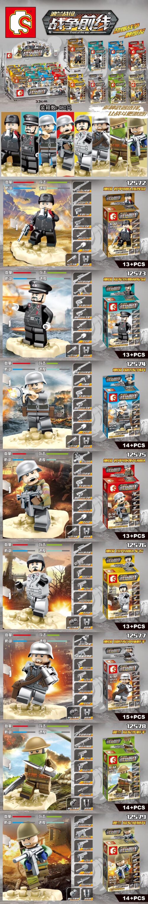 Bộ đồ chơi lắp ráp SY 12578 Minifigure Chiến Tranh Thế Giới II: Chiến Dịch Ba Lan 8 nhân vật lính Đức và Ba Lan, đồ chơi mô hình quân sự chi tiết cao cho bé trai 6 tuổi giá tốt.
