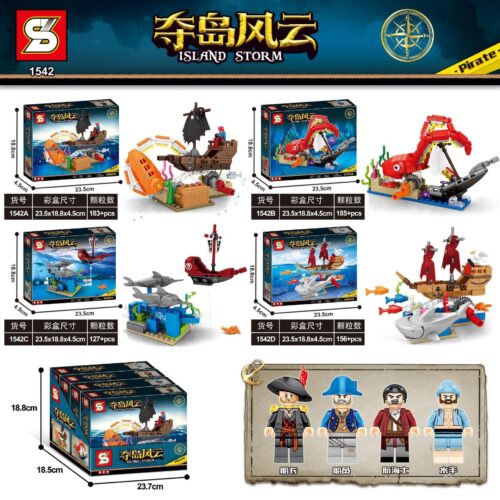 Bộ đồ chơi SY 1542 Tàu Hải Tặc và Sinh Vật Biển Đảo Bão Tố, đồ chơi lắp ráp 1542 Island Storm cho bé trai 6 tuổi, giá tốt.