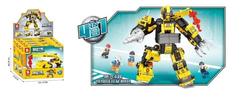 Bộ đồ chơi lắp ráp SY 1586C Robot Khai Thác Mỏ 4 Trong 1 CoolBlock, đồ chơi mô hình robot công trình cho bé trai 6 tuổi, giá tốt, chất lượng cao, có thể lắp thành 4 mẫu xe riêng biệt và hợp thể thành robot khổng lồ.