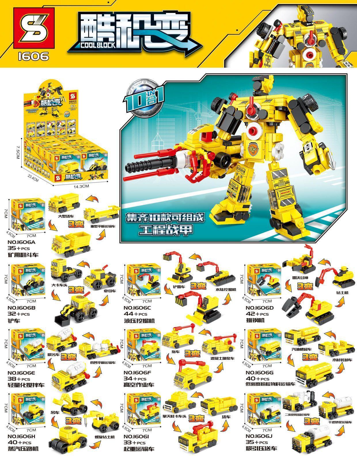 Bộ lắp ghép SY 1606 Robot Biến Hình Kỹ Sư 10 Trong 1 giá tốt cho bé trai 6 tuổi, chất lượng cao, lắp được 10 kiểu xe công trình và robot chiến giáp.