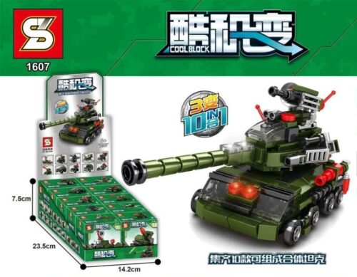 Bộ lắp ráp Xe Tăng Hợp Thể SY 1607I cho bé trai 6 tuổi, đồ chơi mô hình quân sự giá tốt, hộp sản phẩm 10 trong 1