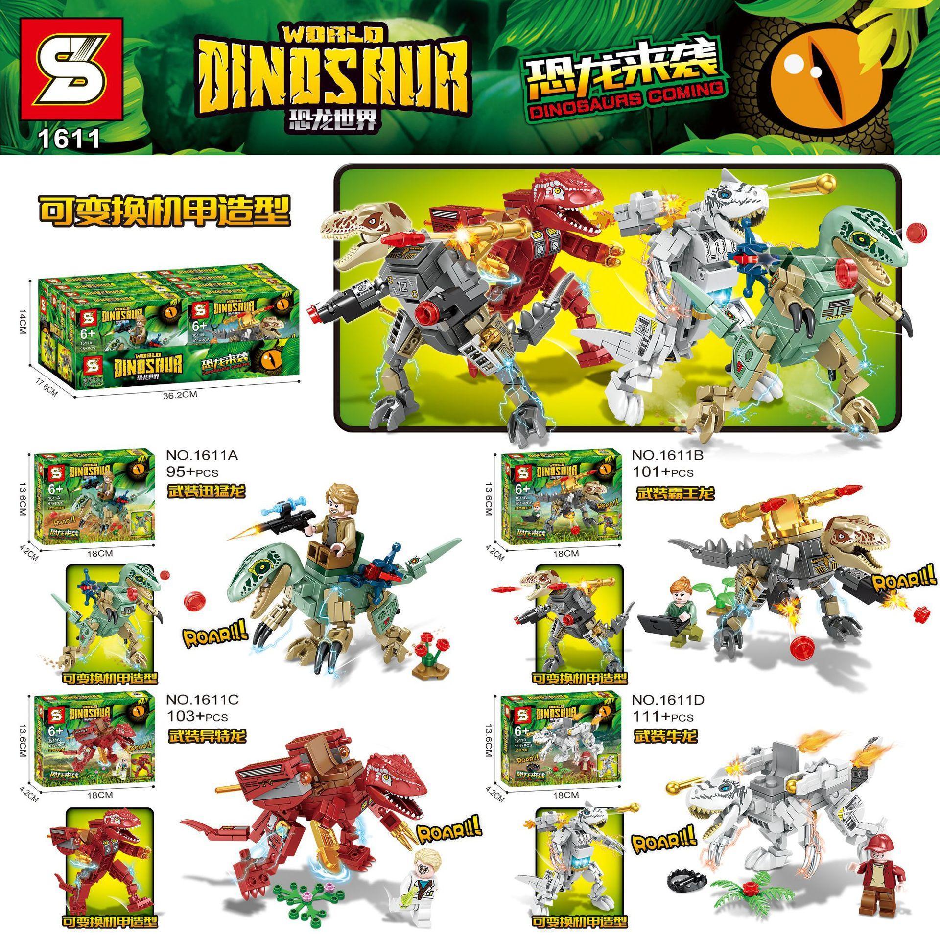 Đồ chơi xây dựng Khủng long robot 1611D, Set đồ chơi Khủng long Velociraptor SY, mô hình khủng long Velociraptor bọc giáp 1611A, 95+ mảnh, cho con trai 6 tuổi.