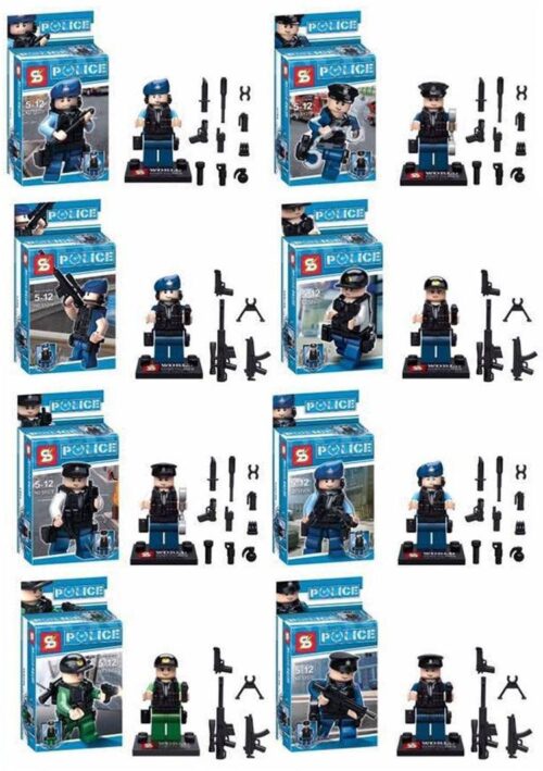 Bộ 8 Minifigure Cảnh Sát SY278 chất lượng cao, đồ chơi lắp ghép cảnh sát cho bé trai 6 tuổi, giá tốt, kèm nhiều phụ kiện vũ khí và trang bị.