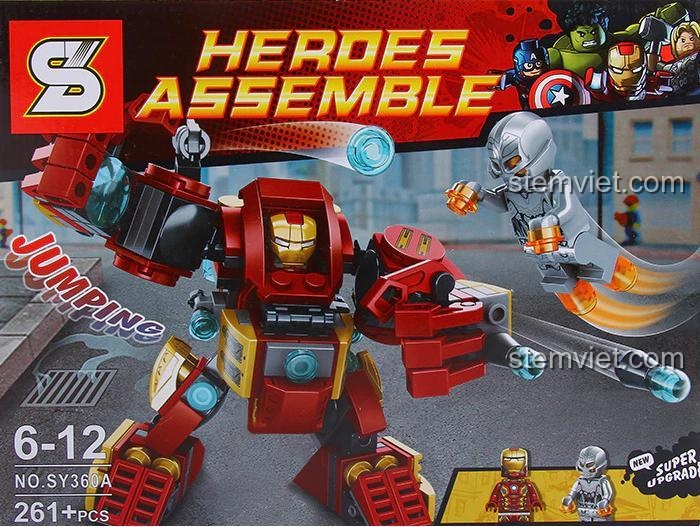 Hộp đồ chơi lắp ráp Người Sắt Hulkbuster SY360A, bộ lắp ráp SY360A Người Sắt Hulkbuster có tính năng bắn đạn nhựa, phù hợp bé trai 6 tuổi.