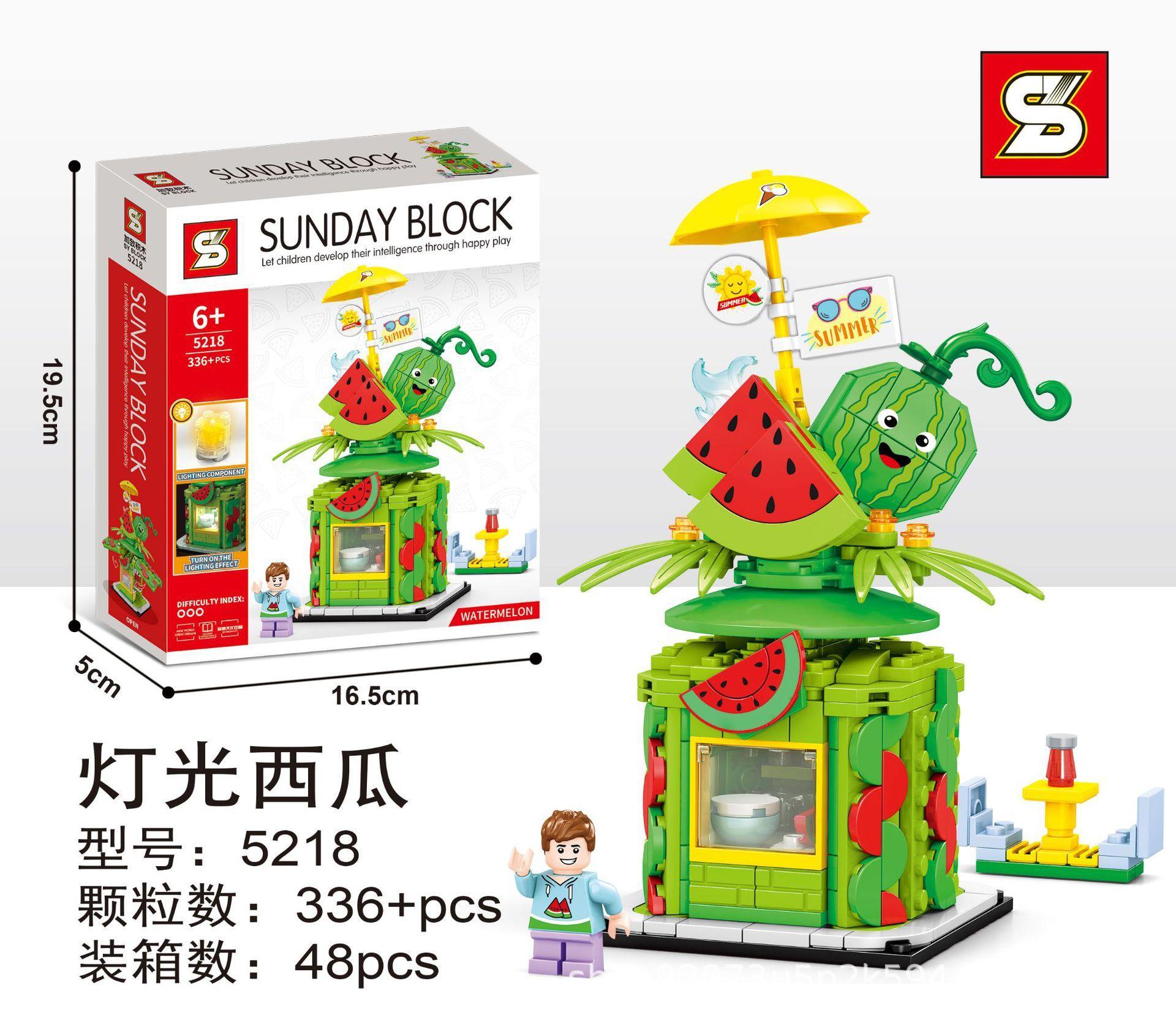 Bộ lắp ghép SY 5218 Quầy Nước Ép Dưa Hấu Có Đèn LED, mô hình quầy nước giải khát mùa hè với 336 mảnh ghép, phù hợp cho bé trai và bé gái 6 tuổi trở lên, giá tốt.