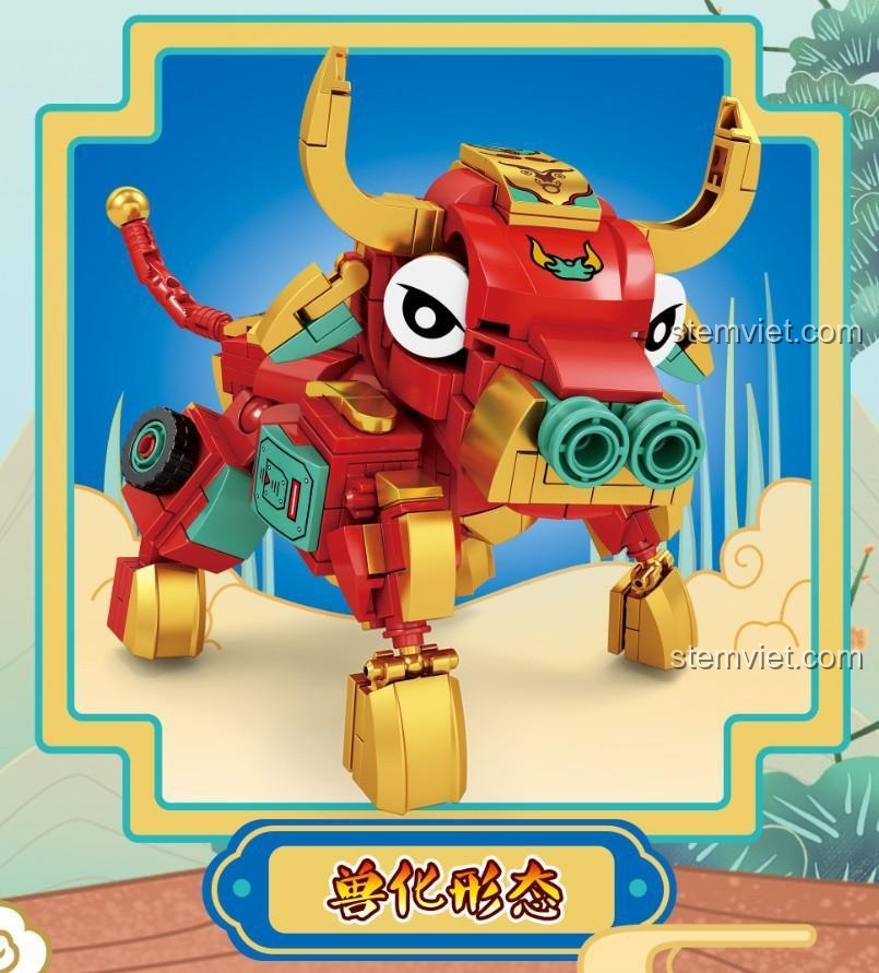 Mô hình Robot Ngưu Ma Vương SY 5502 sau khi lắp ráp xong, dạng trâu. Bộ xếp hình Ngưu Ma Vương Chế Ngự.