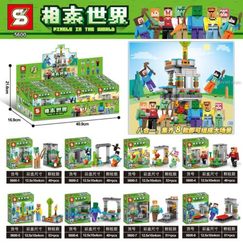 Hộp đồ chơi mô hình SY 5600 Thế giới Minecraft, bộ lắp ghép 8 trong 1 với 399 chi tiết, quà tặng cho bé trai.