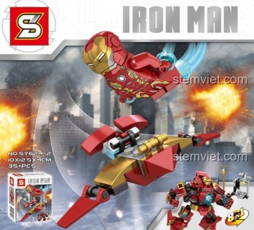 Hộp đồ chơi lắp ráp Iron Man SY624-2, bộ lắp ghép Hulkbuster, chất lượng cao cho bé trai 6 tuổi.