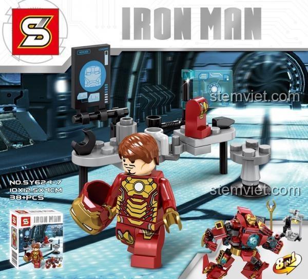 Hộp đồ chơi lắp ráp Người Sắt Iron Man SY624-7, bộ xếp hình Giáp Chống Hulk cho bé trai 6 tuổi, chất lượng cao giá rẻ.