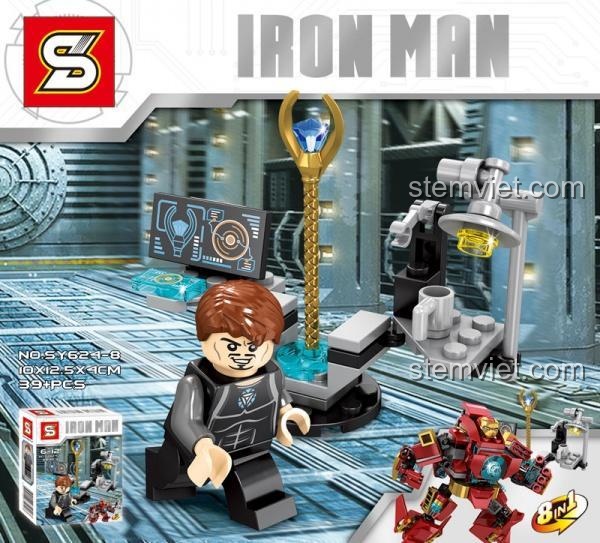Hộp sản phẩm bộ lắp ghép Người Sắt Iron Man SY624-8, đồ chơi mô hình Hulkbuster cho bé trai 6 tuổi, chất lượng cao, giá tiết kiệm.