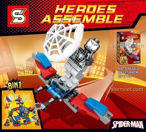 Đồ chơi mô hình SY630-2 Người Nhện: Trở Về Nhà, chi tiết hộp và robot minifigure Người Nhện, phù hợp bé trai 6 tuổi, chất lượng cao.