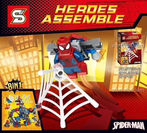 Hộp sản phẩm đồ chơi mô hình Người Nhện Hợp Thể SY630-6, bộ xếp hình Robot Người Nhện 8 trong 1 SY Block giá rẻ cho bé trai.