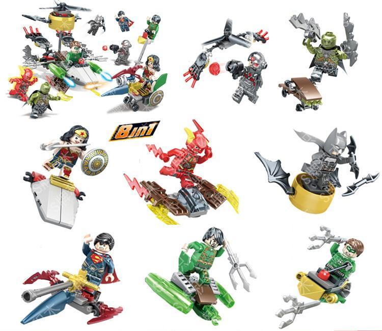 Bộ đồ chơi Siêu Anh Hùng SY657-1 kèm phi cơ, 8 minifigures siêu anh hùng DC như Batman, Superman, Wonder Woman, Flash, Green Lantern, Cyborg, Aquaman, Red Speedster. Đồ chơi lắp ghép cho bé trai 6-12 tuổi giá tốt, giúp phát triển tư duy sáng tạo.
