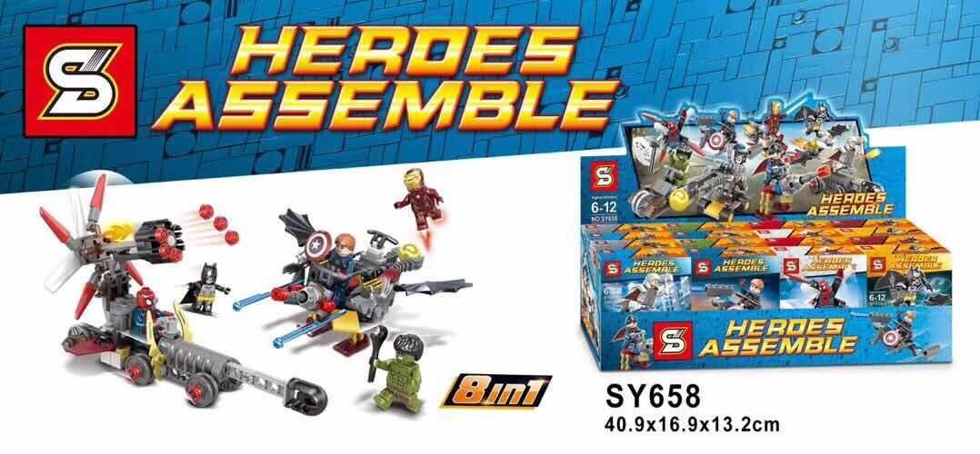 Bộ đồ chơi Siêu Anh Hùng SY658 Heroes Assemble, bộ lắp ghép SY giá rẻ cho bé trai 6 tuổi, có ảnh hộp sản phẩm.