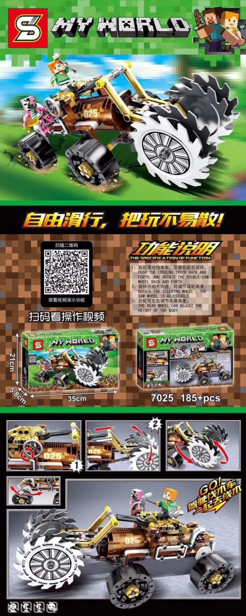 bộ lắp ghép Xe Chặt Gỗ Minecraft SY 7025 với lưỡi cưa khổng lồ, đồ chơi cho bé trai 6 tuổi giá rẻ.