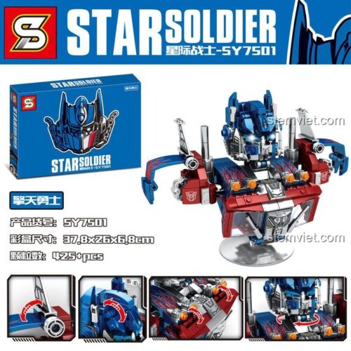 Hộp bộ lắp ghép SY7501 Tượng Bán Thân Optimus Prime, đồ chơi mô hình Star Soldier Optimus Prime, phù hợp bé trai 8 tuổi, giá tiết kiệm.