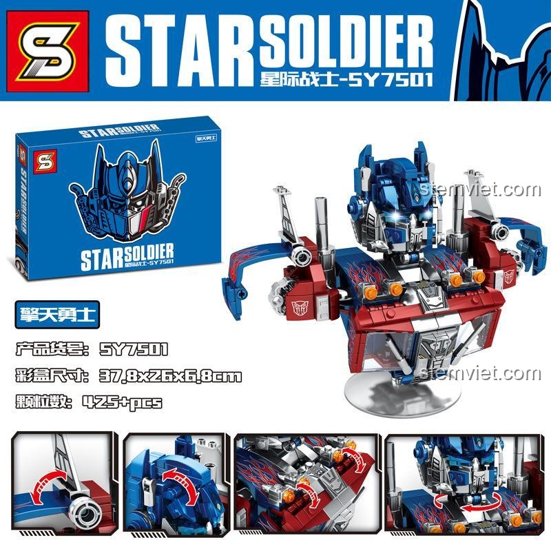 Hộp bộ lắp ghép SY7501 Tượng Bán Thân Optimus Prime, đồ chơi mô hình Star Soldier Optimus Prime, phù hợp bé trai 8 tuổi, giá tiết kiệm.