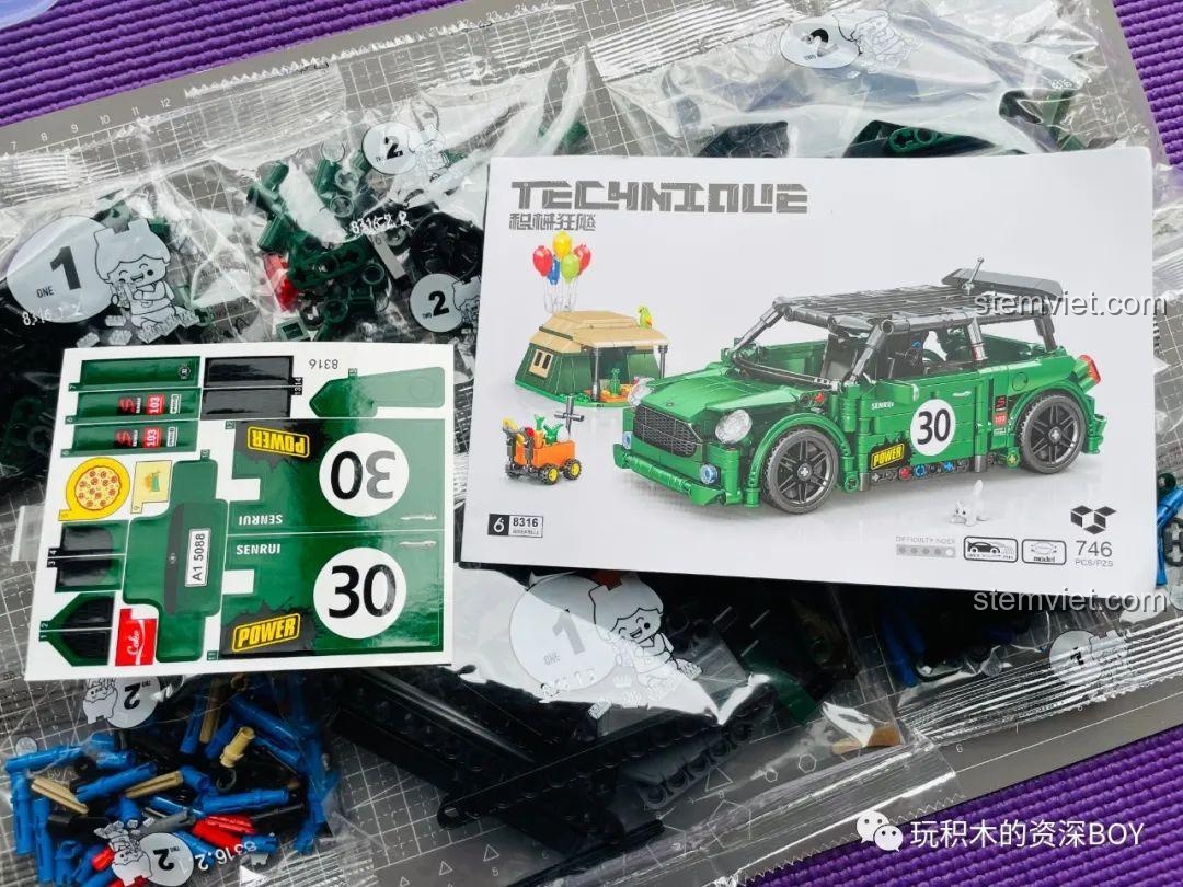 Tờ decal và sách hướng dẫn của Mô hình xe Mini Cooper cắm trại 8316.