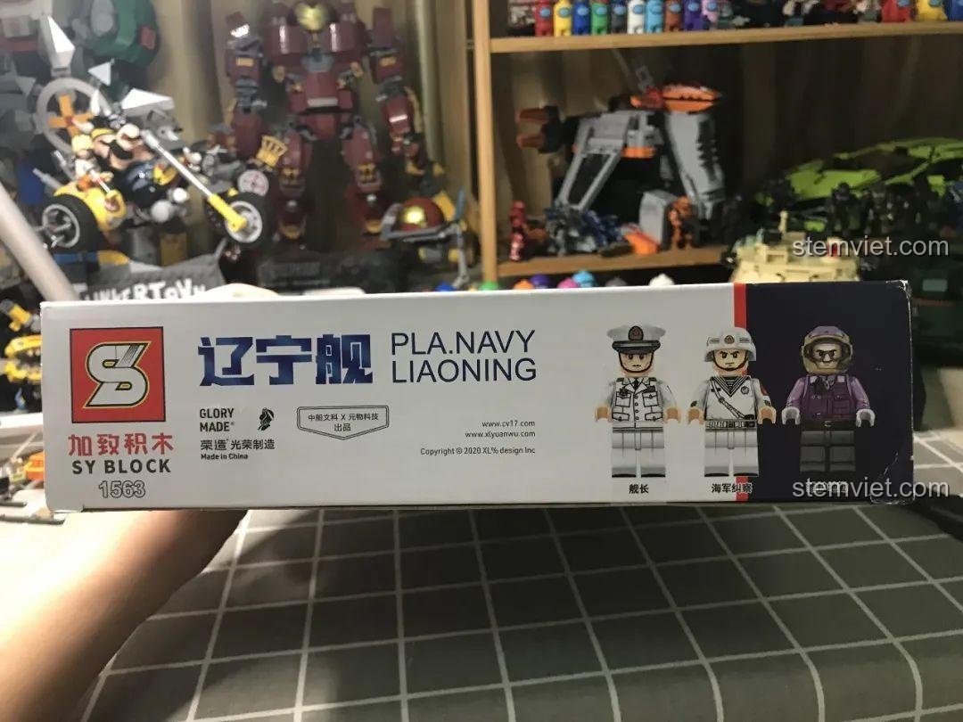 Mặt sau hộp bộ lắp ghép Tàu Sân Bay Liêu Ninh SY Block 1563, chi tiết sản phẩm, phù hợp bé trai 6 tuổi.