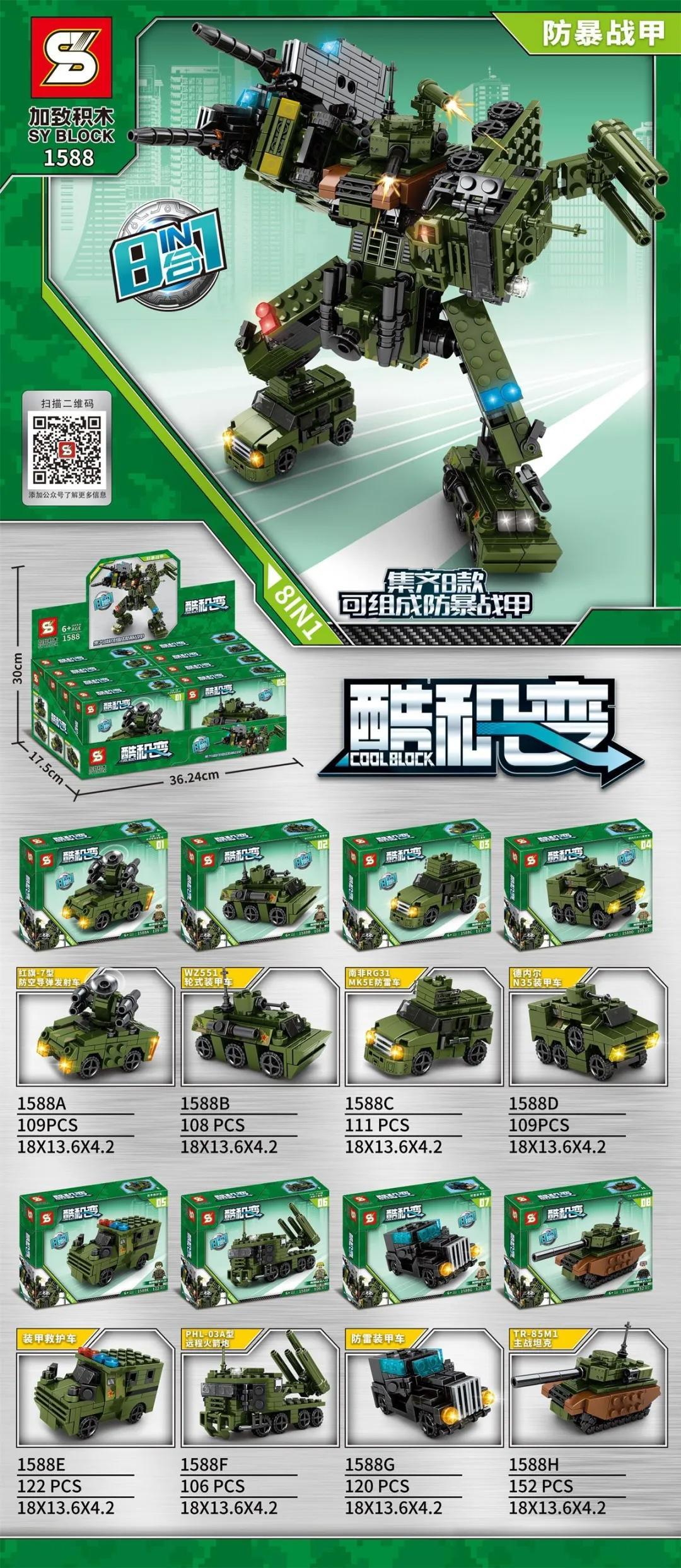 Robot Biến Hình Chống Bạo Động SY Block 1588 với các chi tiết tinh xảo, đồ chơi mô hình cho bé trai 6 tuổi.