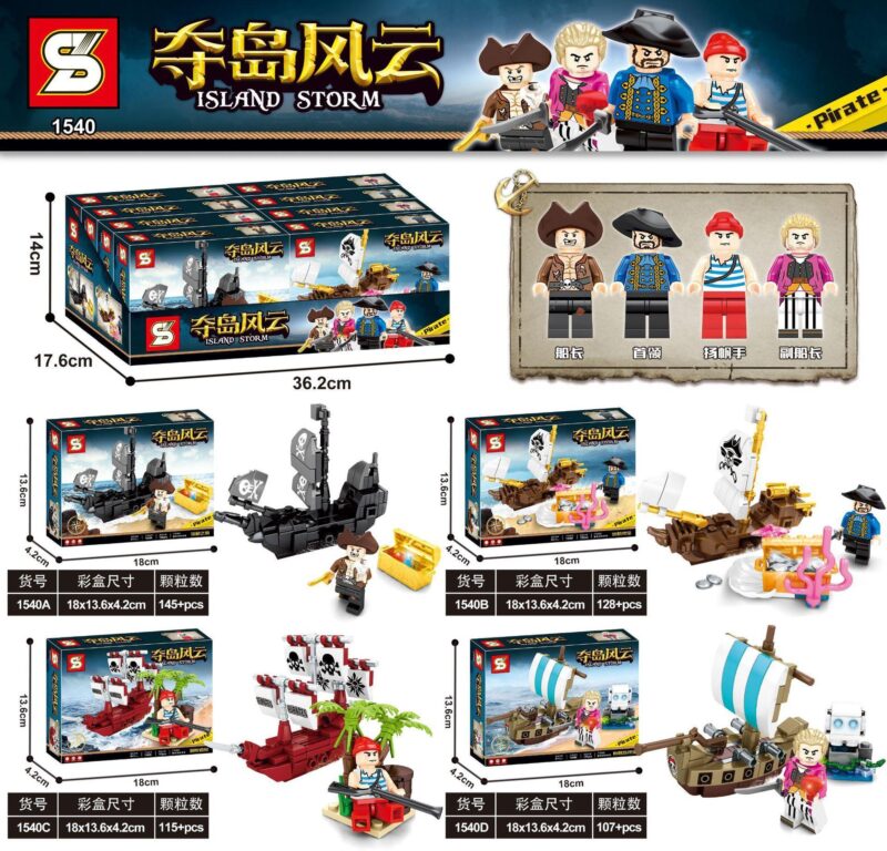 Bộ đồ chơi Tàu Hải Tặc Mini SY Block 1540 cho bé trai 6 tuổi, giá tốt, có 4 minifigures và lắp được 4 kiểu khác nhau.