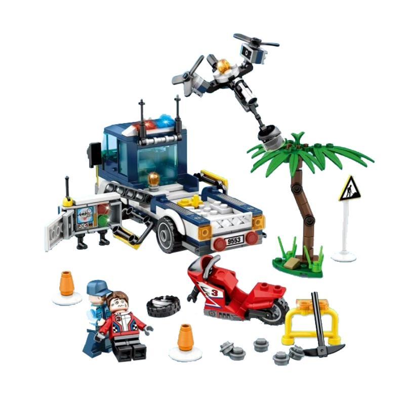 Bộ lắp ráp Xe tải cứu hộ SY SD9553 giá rẻ, đồ chơi cho bé trai 6 tuổi với xe tải, drone và xe máy.