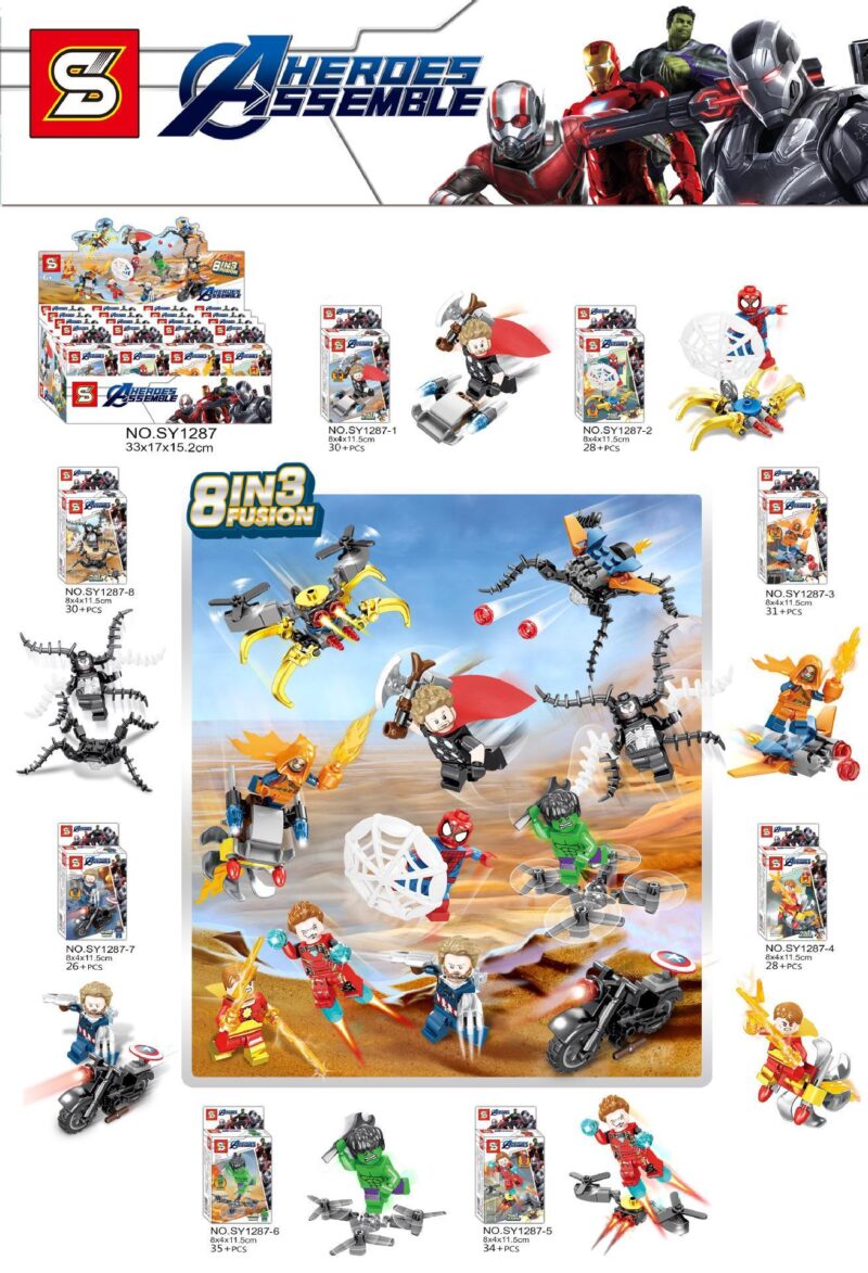 Bộ lắp ghép SY1287 Biệt Đội Siêu Anh Hùng Avengers 4: Người Sắt, Người Nhện, Thần Sấm, Hulk, Đội Trưởng Mỹ, Venom giá tốt cho bé trai 6 tuổi