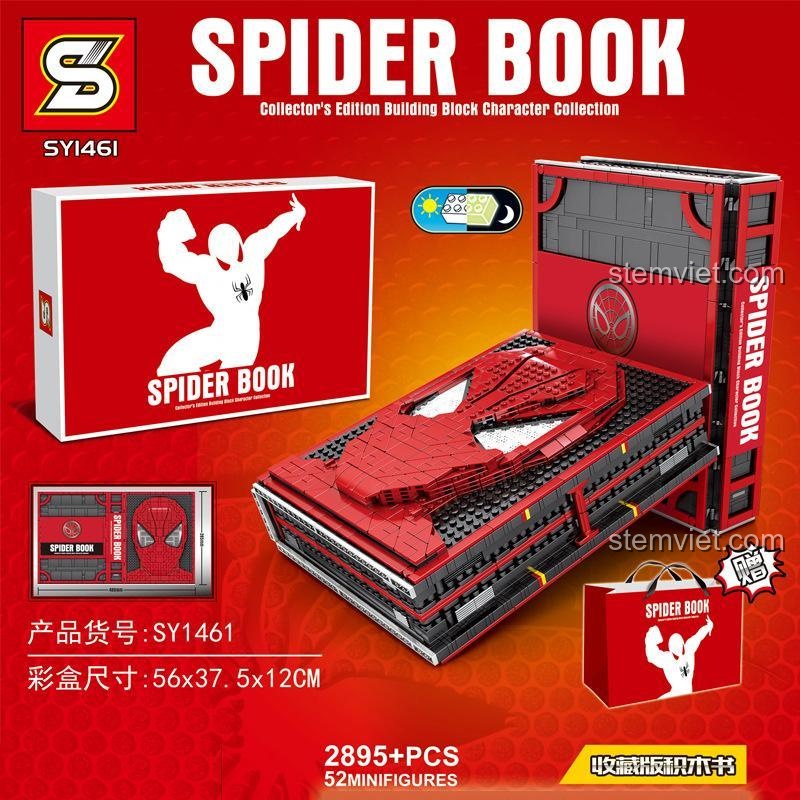 Sách Gạch Người Nhện JiaZhi, Bộ Sưu Tập Minifigure Người Nhện 1461, hộp sản phẩm với thông số 2895 mảnh và 52 minifigure, món quà đáng tiền cho bé trai 6 tuổi.