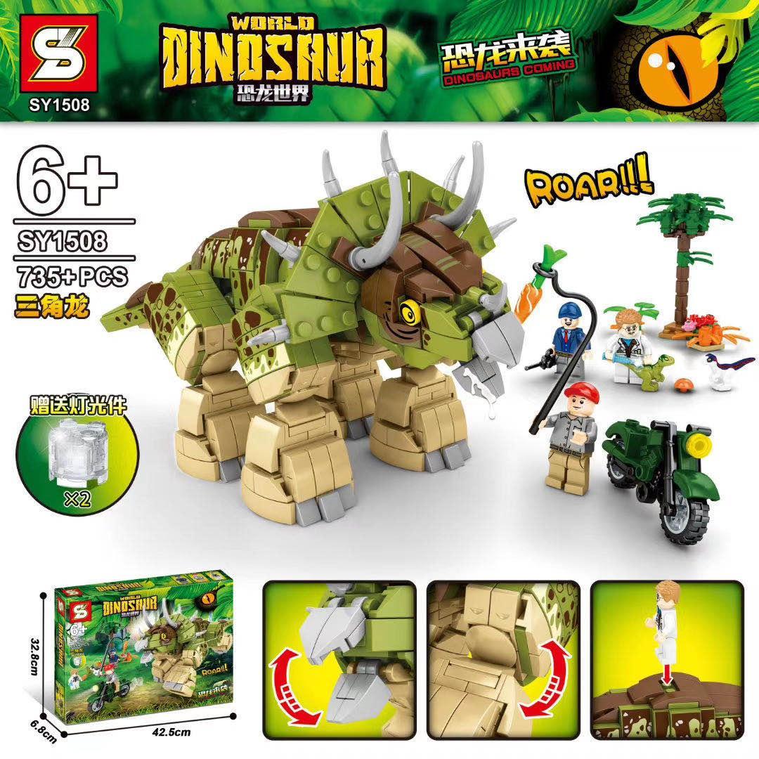 Hộp đồ chơi lắp ráp Khủng long ba sừng Triceratops SY SY1508, một món quà giá rẻ và ý nghĩa cho bé trai 6 tuổi.