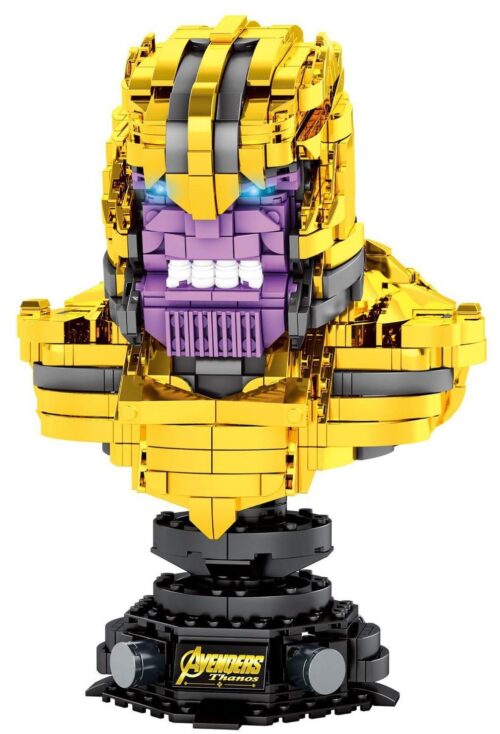 Mô hình lắp ráp tượng bán thân Thanos SY SY1516 với chi tiết mạ vàng và đôi mắt phát sáng, đồ chơi cho con trai 6 tuổi.