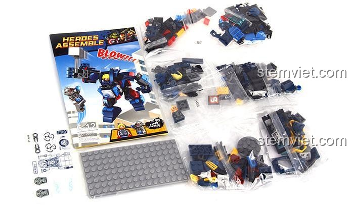 Đồ chơi lắp ráp SY360B Robot Hulkbuster của Thor, các mảnh ghép và hướng dẫn lắp ráp.