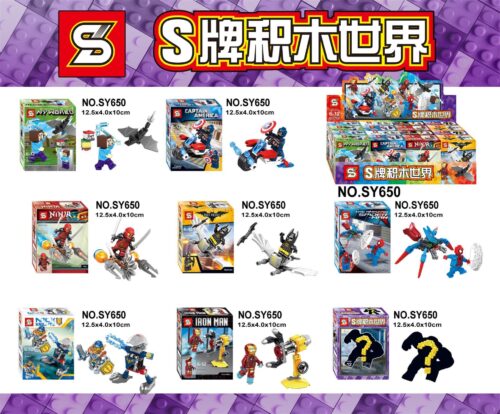 Bộ đồ chơi Minifigures Siêu Anh Hùng SY650 chất lượng cao, bộ lắp ghép SY650 giá tốt cho bé trai 6 tuổi, khám phá thế giới anh hùng với 8 minifigures đa dạng.