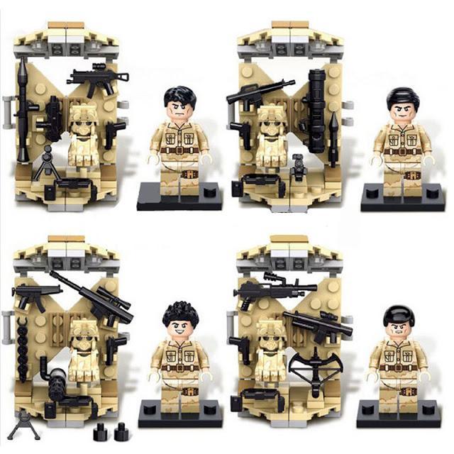 Bộ đồ chơi SY SY740B Biệt đội Lính Đặc Nhiệm Chim Ưng với 4 minifigure lính trang bị vũ khí đa dạng, phù hợp cho bé trai 6 tuổi yêu thích đồ chơi quân sự giá rẻ.