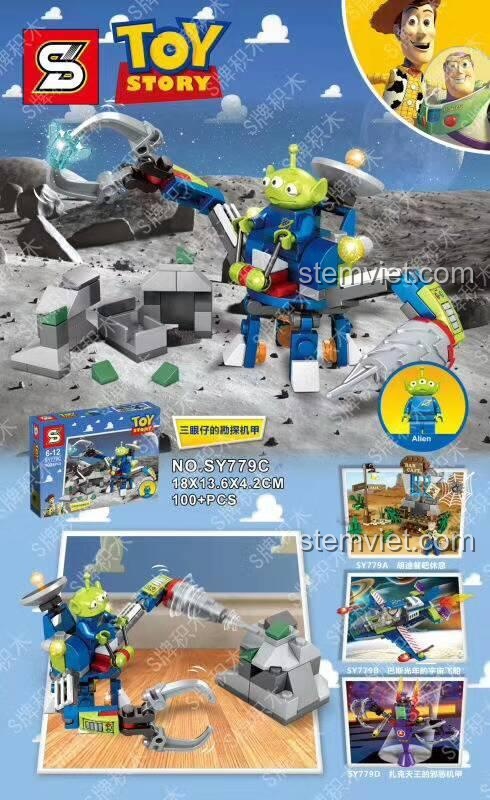 Bộ lắp ráp Robot Thám Hiểm Alien SY779C từ phim Toy Story, 100 mảnh, phù hợp cho con trai.