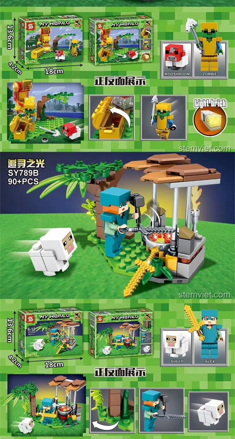 Khám phá đồ chơi xếp hình SY SY789B với cảnh trại nướng cừu của Alex trong game Minecraft, phù hợp cho bé trai.