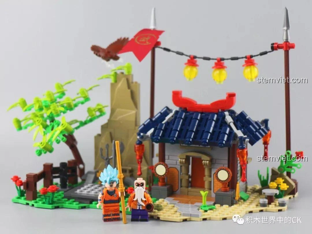 Toàn cảnh bộ lắp ghép SY1404 Võ Đài Đại Chiến Rồng Thần với Tôn Ngộ Không và Quy Lão Tiên Sinh, sẵn sàng cho cuộc phiêu lưu.