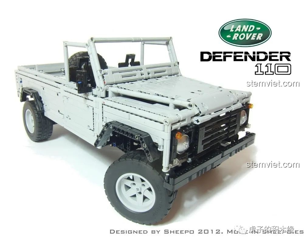 Mẫu MOC xe Land Rover Defender 110 của Sheepo, thể hiện sự mạnh mẽ và khả năng off-road.