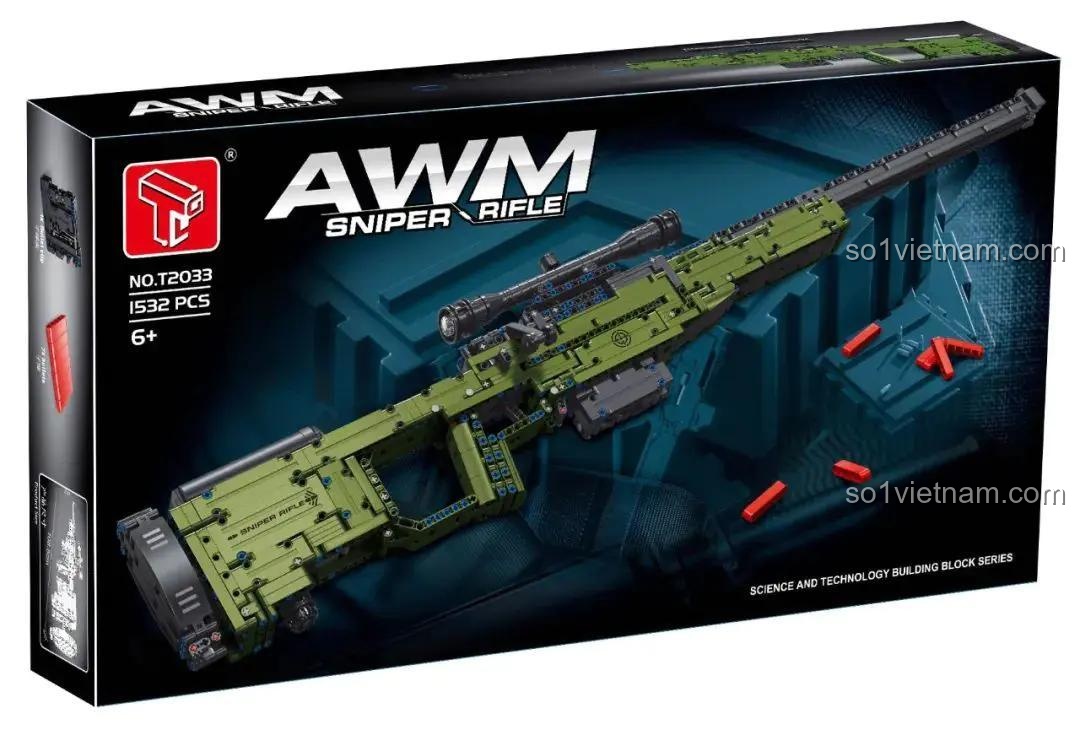 hộp bộ lắp ráp Súng bắn tỉa AWM Taigao Le T2033, đồ chơi xây dựng súng bắn tỉa cho bé trai 8 tuổi, giá rẻ