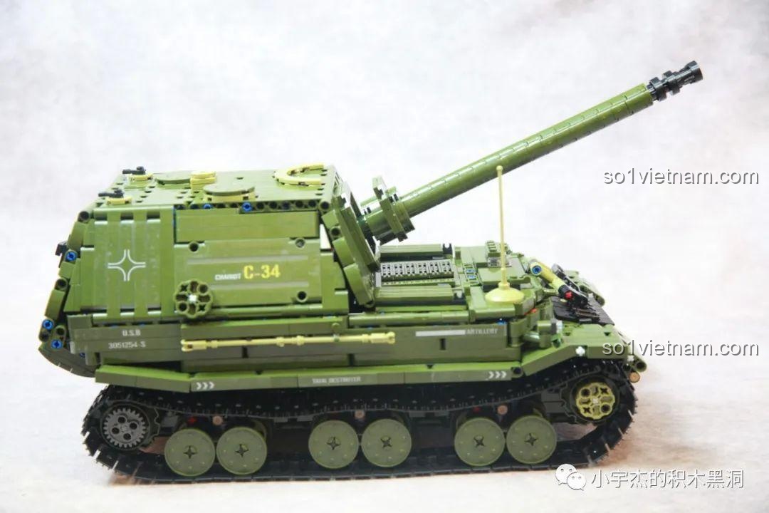 Mô hình Taigao Le T4012 Xe Tăng Diệt Ferdinand từ góc nhìn bên, với các chi tiết bánh xích và hệ thống treo.