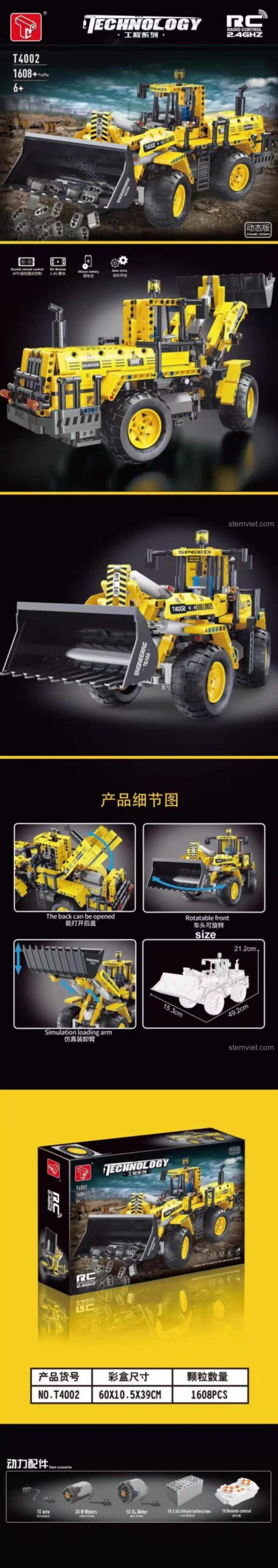 Đồ chơi mô hình Xe công trình Taigaole T4002 với 1608 chi tiết, điều khiển từ xa, giúp bé trai 6 tuổi phát triển tư duy logic, giá tiết kiệm.