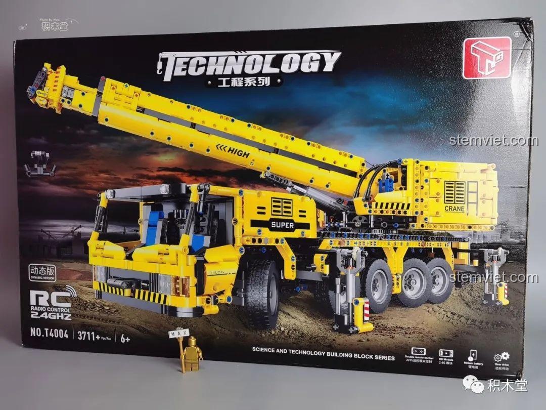 Đồ chơi xây dựng Cần Cẩu Công Trình Taigaole T4004, các bộ phận động cơ và pin điều khiển từ xa