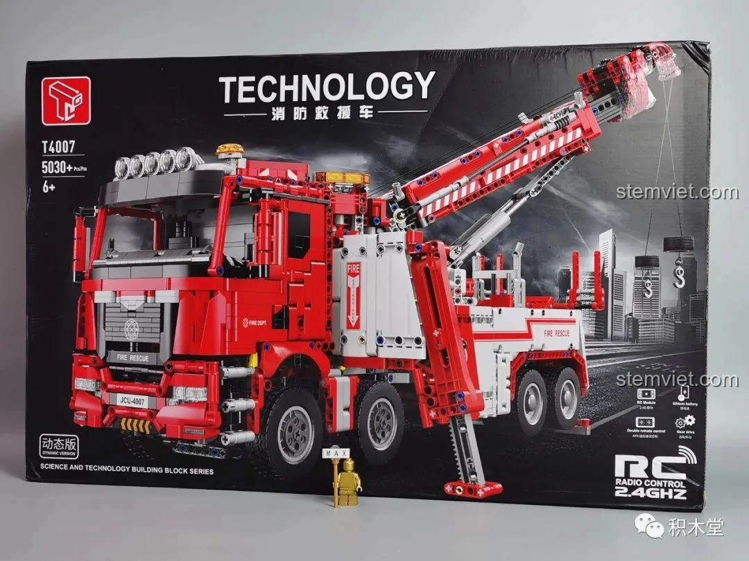 Hộp sản phẩm của bộ lắp ghép Taigaole T4007 Xe Cứu Hỏa Cứu Nạn, nổi bật với hình ảnh xe màu đỏ và thông số kỹ thuật 5030 mảnh.