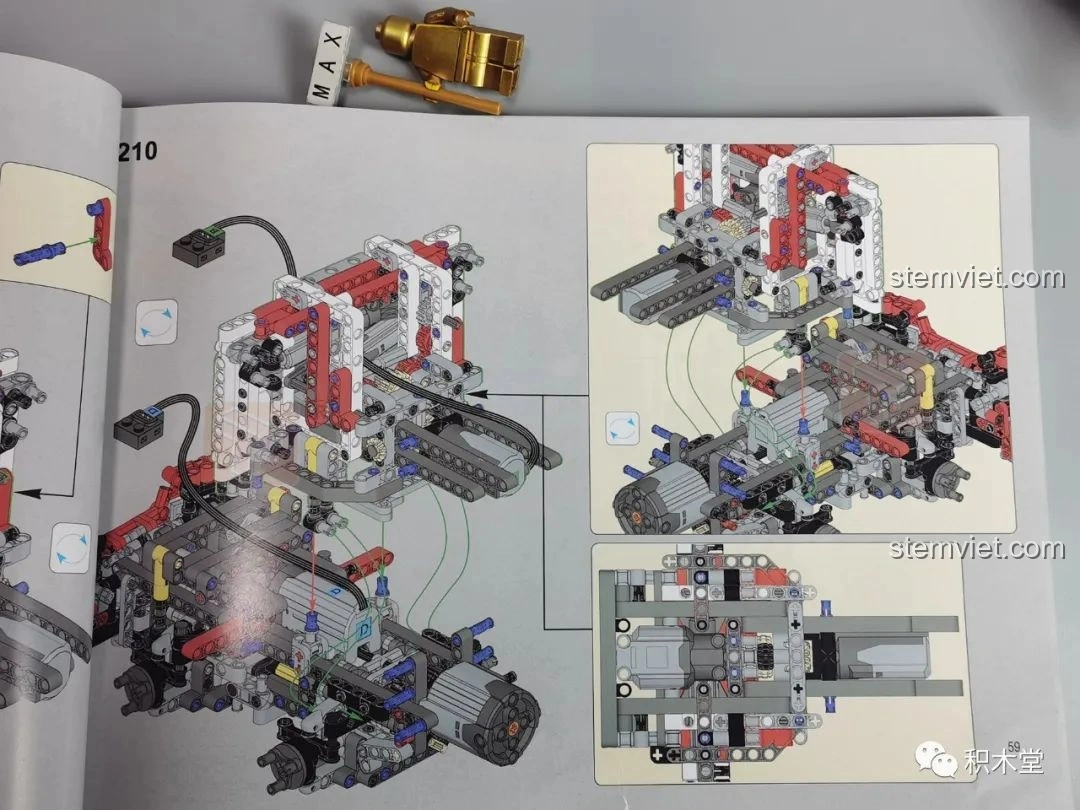 Sơ đồ hướng dẫn đi dây động cơ trong sách của Taigaole T4007 Xe Cứu Hỏa Cứu Nạn, minh họa cách kết nối các bộ phận.