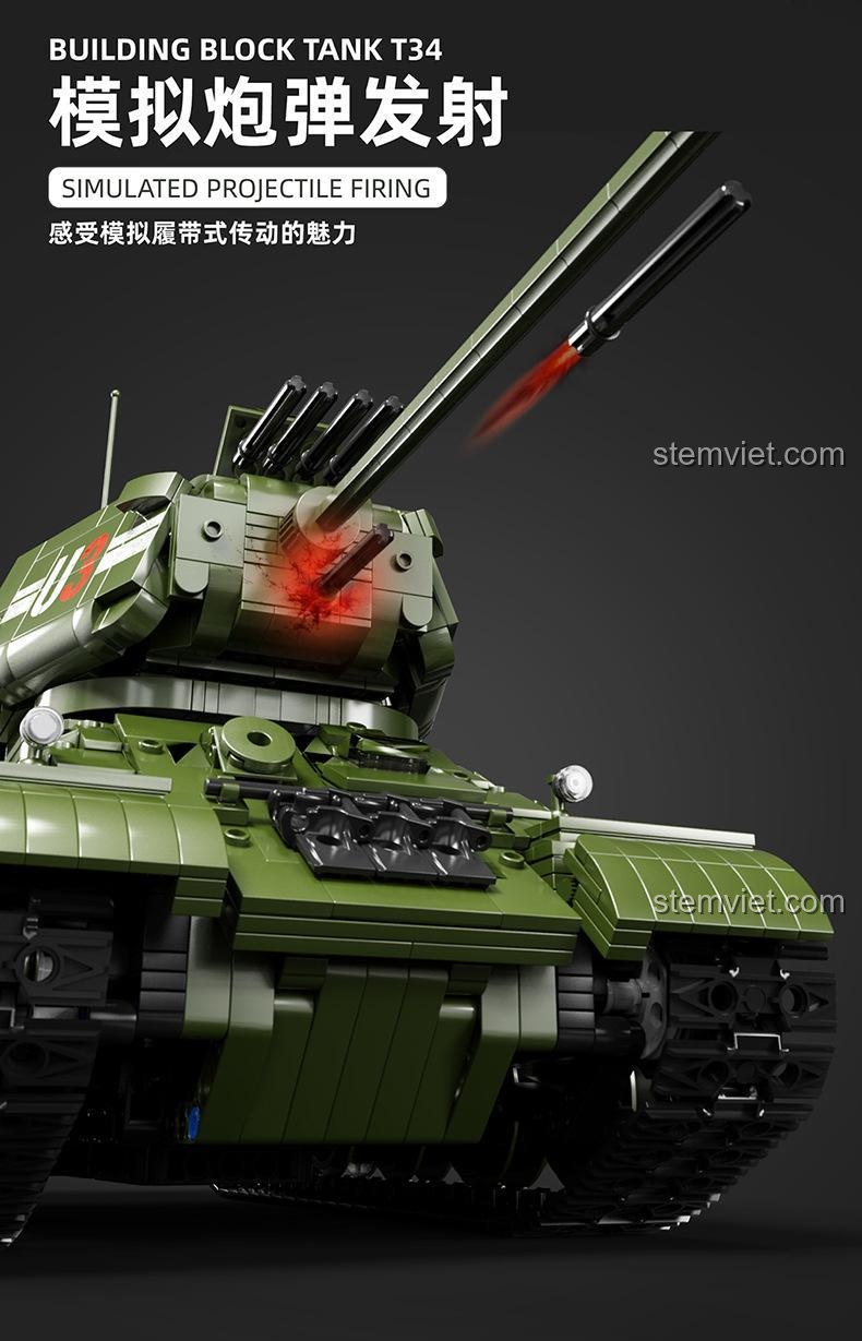 Taigaole Xe tăng quân sự T34 có tính năng bắn đạn mô phỏng, 014 Xe tăng T34 cho bé trai mê quân sự