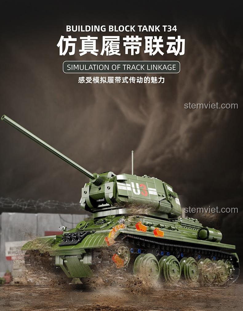 Xe tăng quân sự T34 4014 với hệ thống bánh xích mô phỏng chuyển động, bộ lắp ráp Xe tăng T34 chân thực