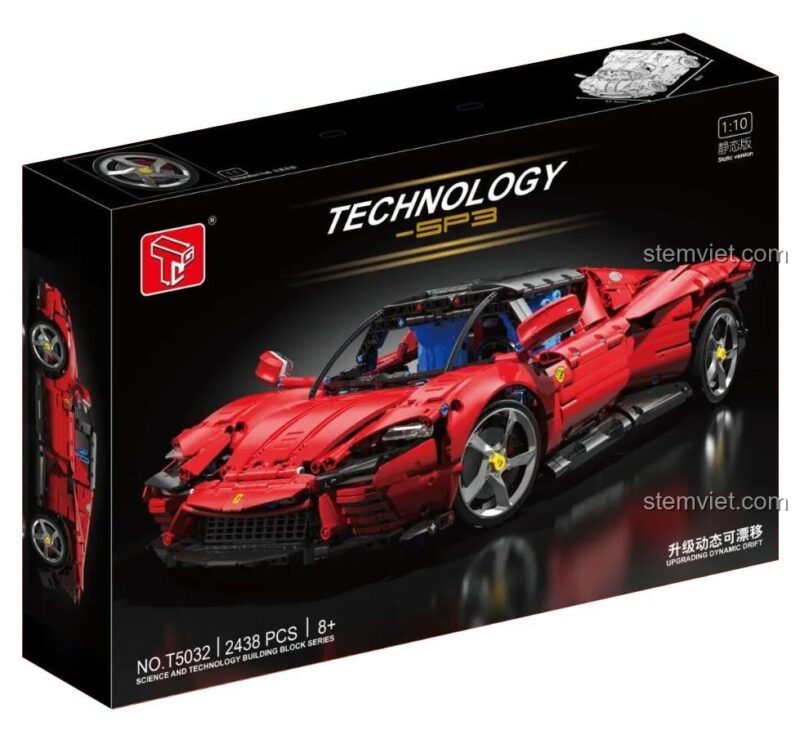 Hộp bộ đồ chơi T5032 Taigaole Ferrari Daytona SP3, đồ chơi lắp ghép siêu xe Ferrari Daytona SP3, cho bé trai 8 tuổi, chất lượng cao.